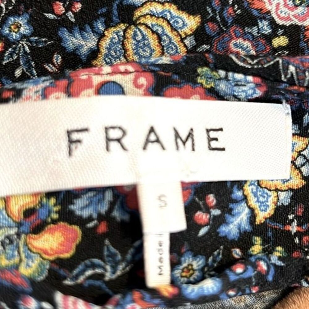 Frame Denim Sz. S, Floral One Shoulder Top Blouse Puff Sleeve Coastal Blue Multi - Picture 4 of 13